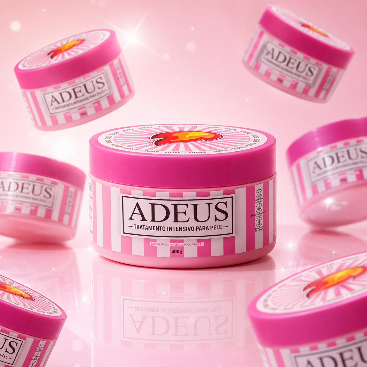 Frascos cor-de-rosa do creme corporal ADEUS para tratamento intensivo da pele