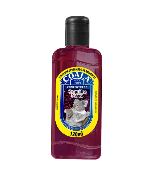 Frasco plástico vermelho de produto perfumado Coala Orquídea Negra 120ml