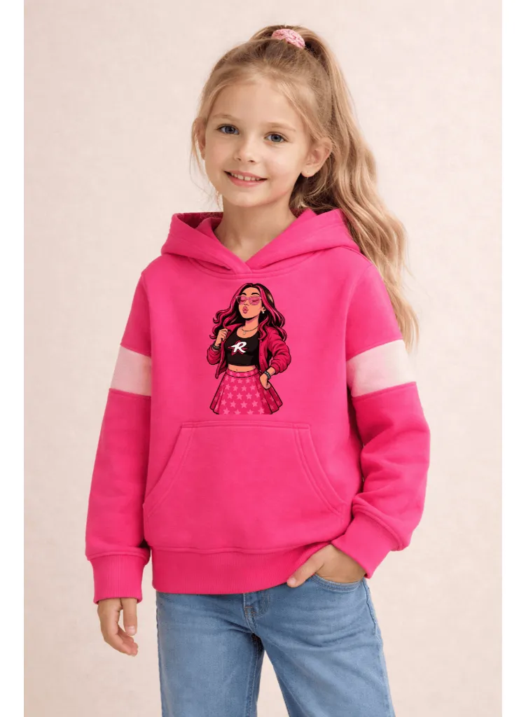 Sweatshirt rosa com capuz e estampa de personagem feminina