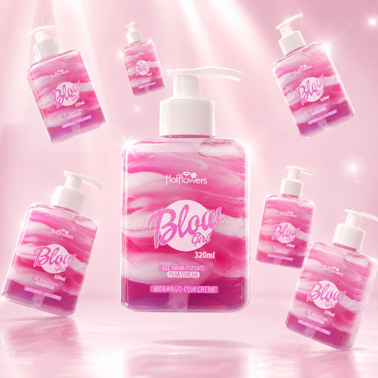 Frascos de gel aromatizante rosa Blow Girl Hot Flowers com pump branco