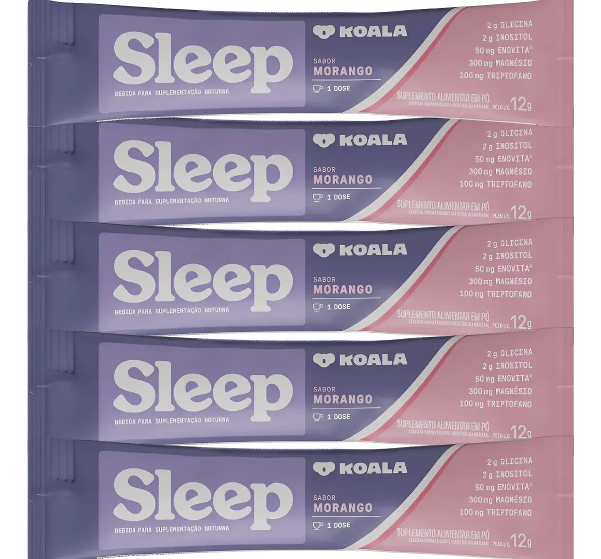 Saquetas de suplemento alimentar em pó Koala Sleep sabor morango