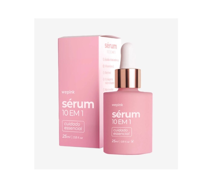 Sérum WePink 10 EM 1 em frasco rosa com embalagem rosa