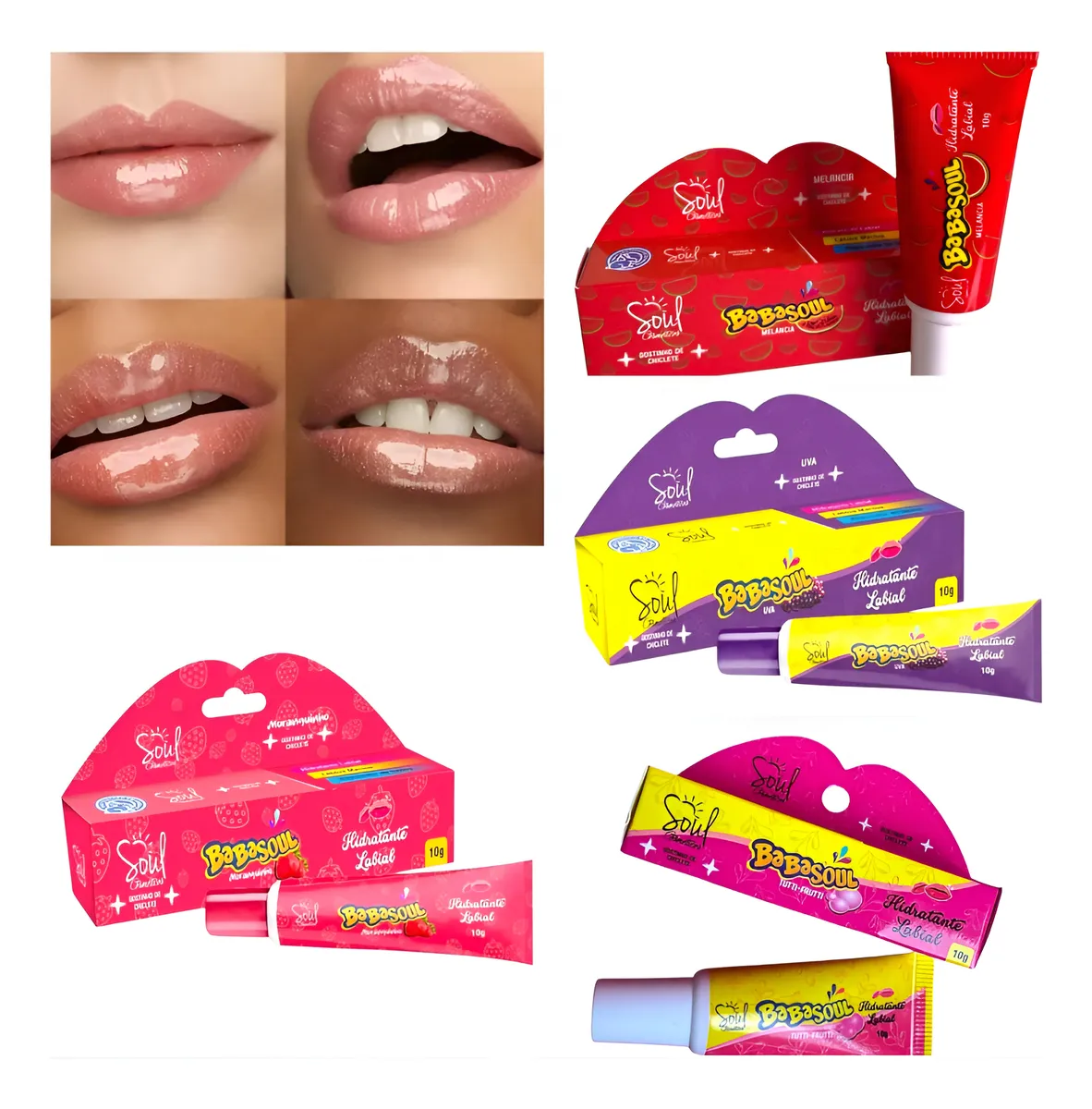 Gloss labiais Babasoul em várias cores e embalagens