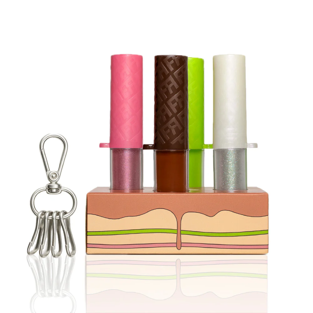 Conjunto de batons coloridos com base gráfica e argola metálica com ganchos