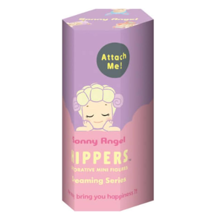 Embalagem lilás e rosa de figura decorativa com anjo