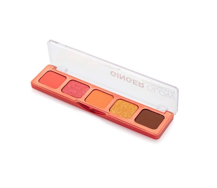 Paleta de sombras de olhos com cinco cores em tons laranja e castanho