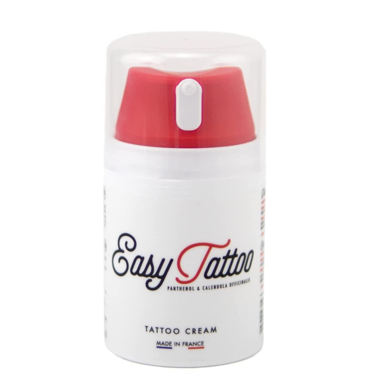 Frasco branco com tampa vermelha de creme para tatuagens Easy Tattoo