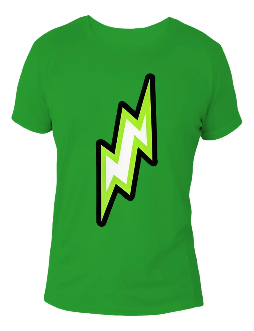 Camiseta verde com estampa de raio branco e verde