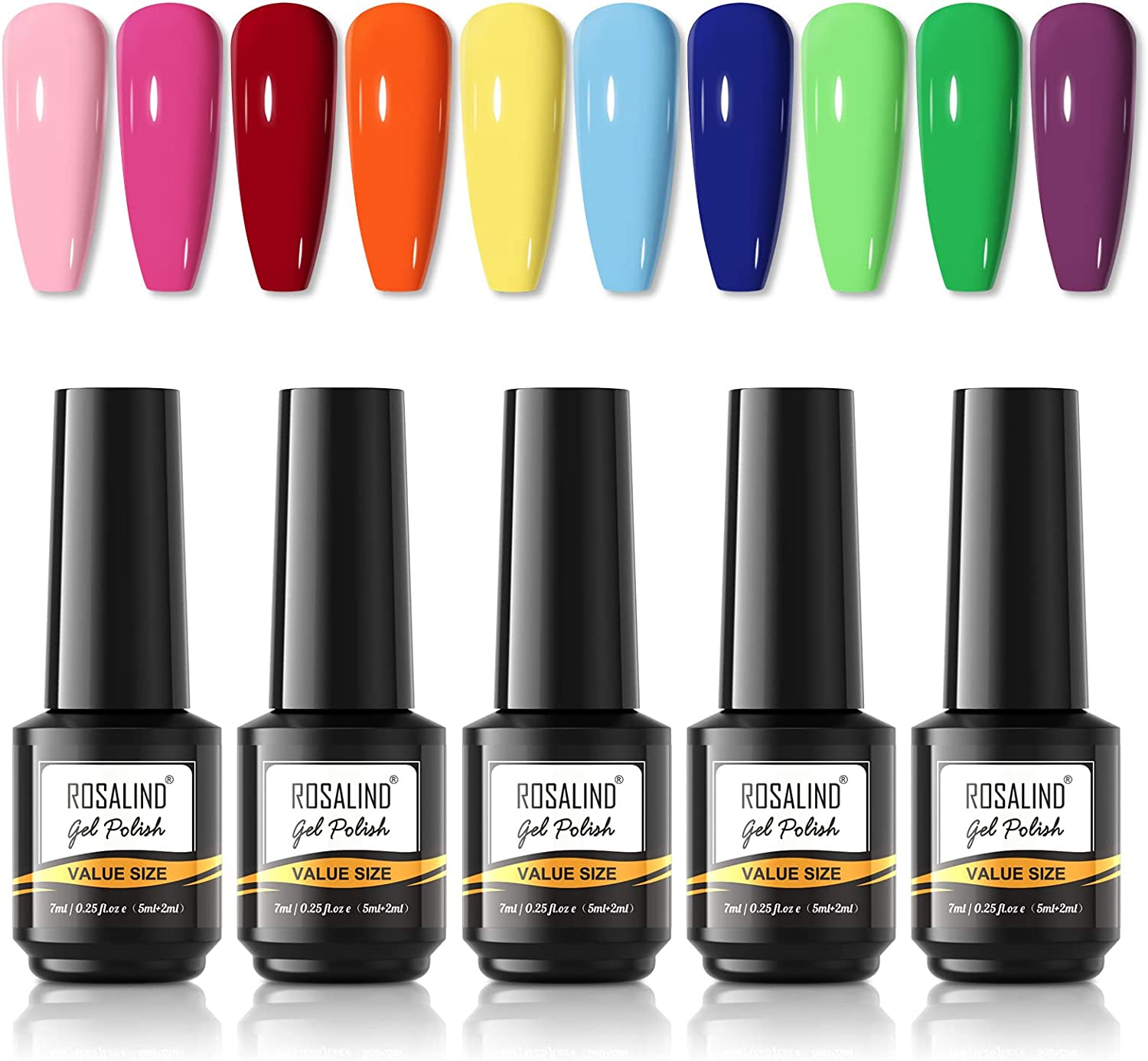 Cinco vernizes gel ROSALIND com amostras de cores variadas