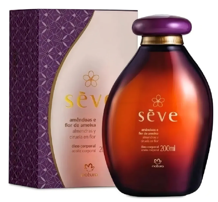 Frasco e embalagem do óleo corporal Sève amêndoas e flor de ameixa