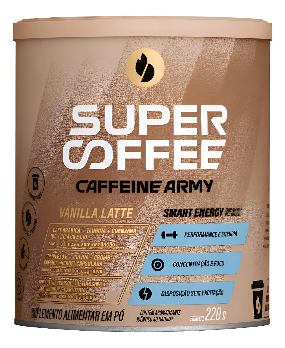 Embalagem de suplemento Super Coffee Caffeine Army Vanilla Latte 220g
