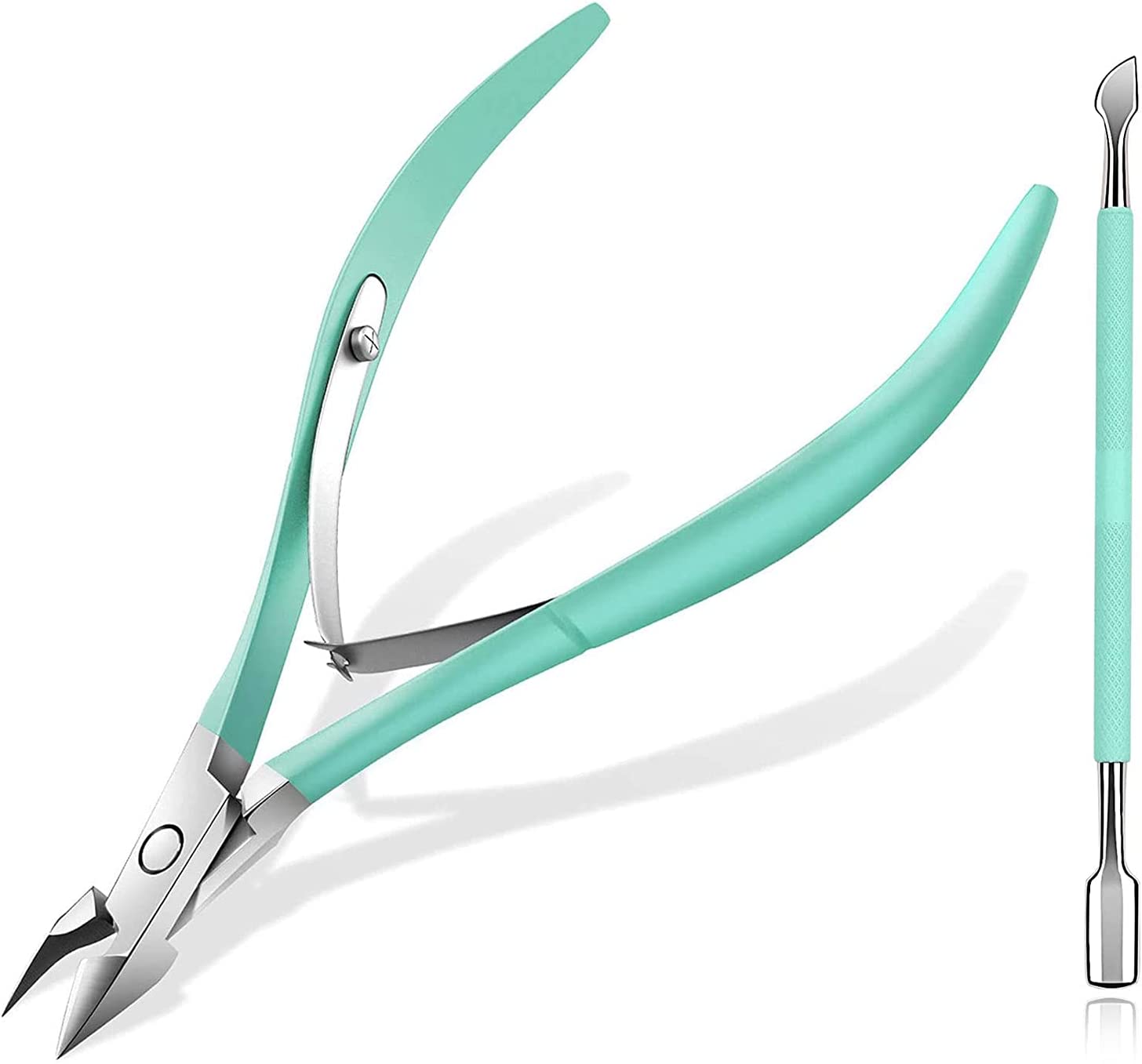 Conjunto de ferramenta para unhas com cabo verde-água e peças de aço inoxidável