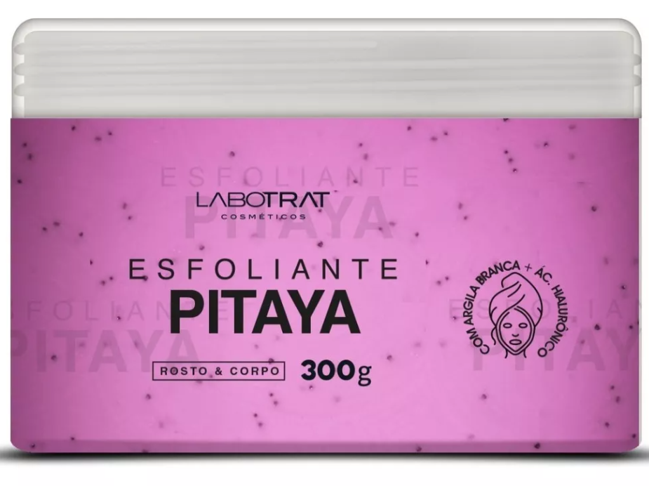 Frasco de esfoliante Pitaya Labotrat Cosméticos rosa com tampa branca