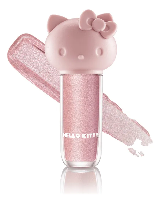 Brilho labial cor-de-rosa metálico com tampa rosa Hello Kitty
