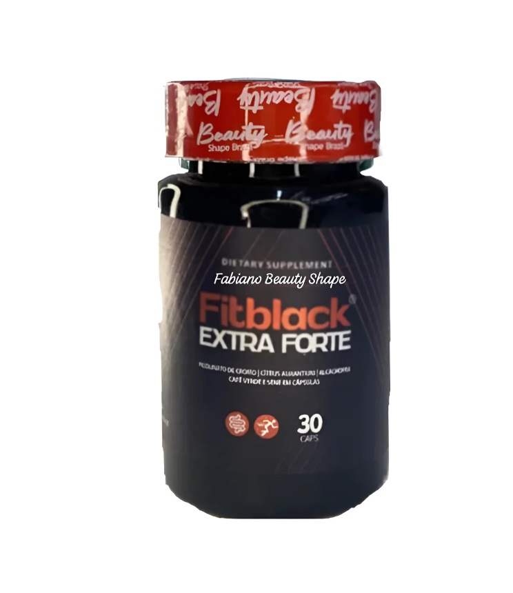 Frasco de suplemento alimentar Fitblack EXTRA FORTE com tampa vermelha