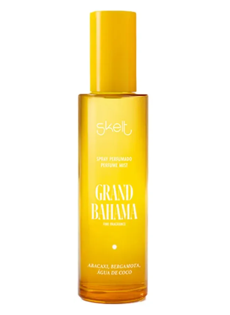 Frasco amarelo translúcido de spray perfumado Skelt Grand Bahama