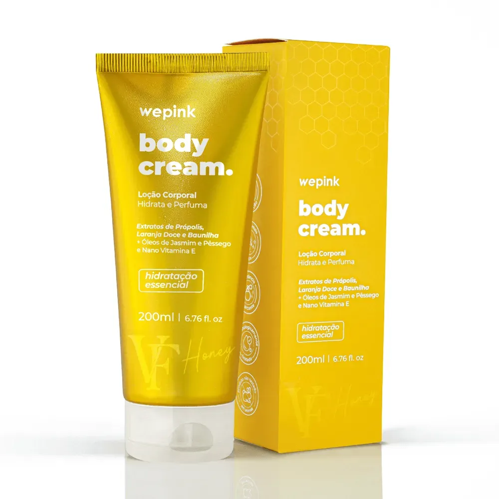 Creme corporal wepink body cream em embalagem amarela