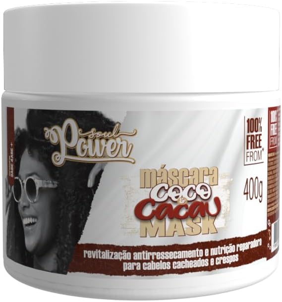Máscara capilar coco e cacau para cabelo cacheado e crespo