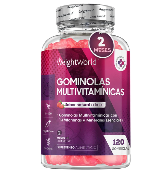 Frasco de gominolas multivitamínicas WeightWorld cor-de-rosa