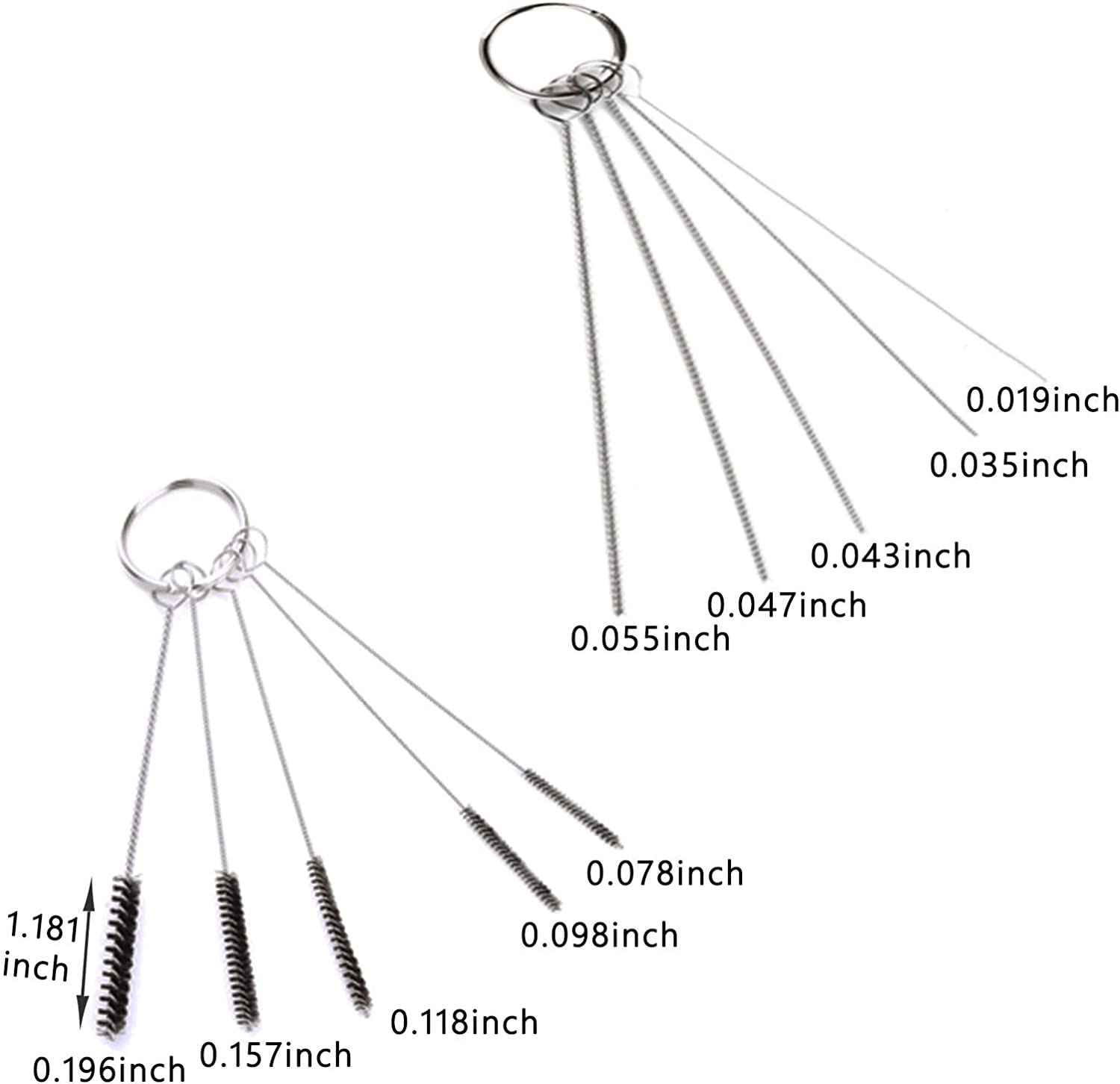 Conjunto de escovas metálicas finas com medidas em polegadas