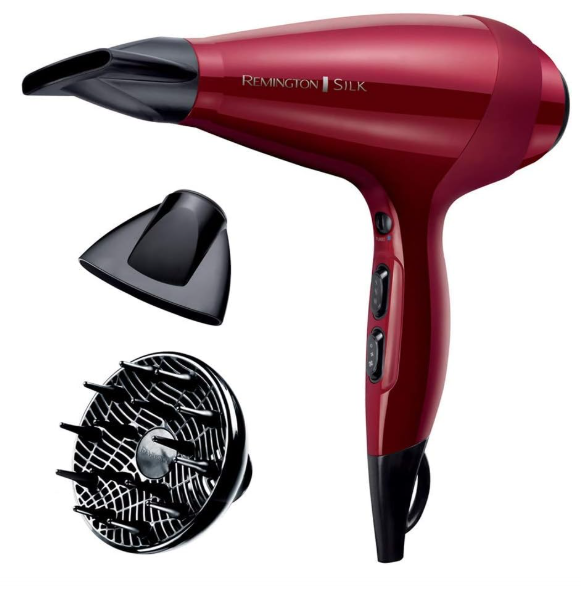 Secador de cabelo vermelho escuro Remington Silk com dois bicos difusores pretos