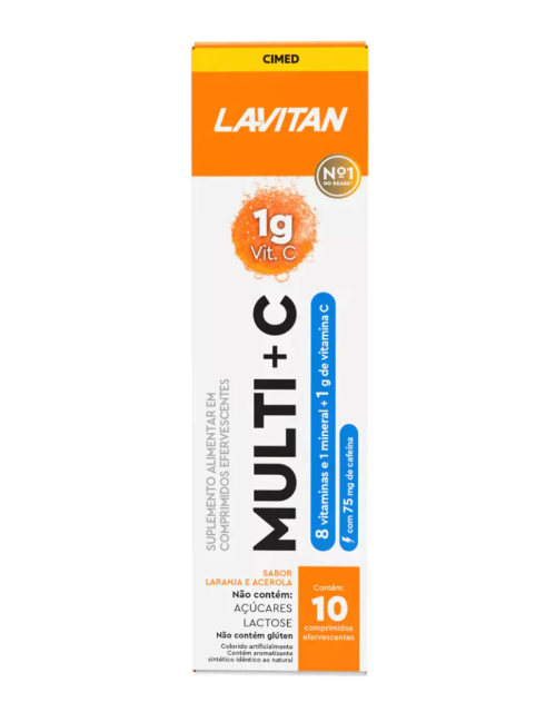 Embalagem de comprimidos efervescentes LAVITAN MULTI+C sabor laranja e acerola