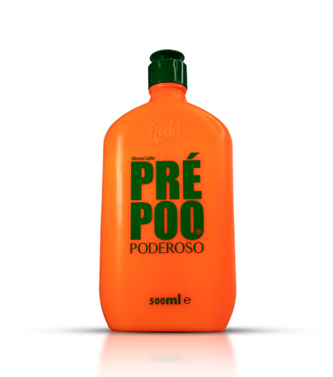 Frasco laranja de 500ml com texto PRÉ POO PODEROSO