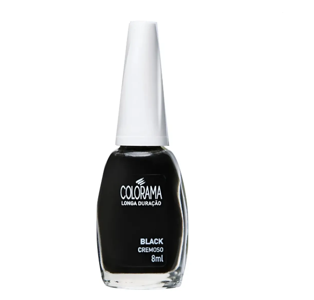 Frasco de esmalte de unhas preto com tampa branca