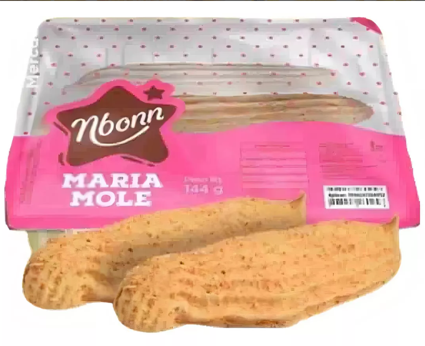 Embalagem de Maria Mole Nbounn 144 g com barras amarelas