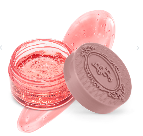 Máscara jelly rosa com embalagem e tampa decorada