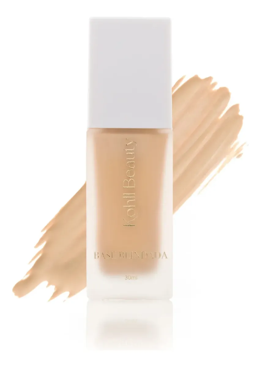 Frasco de base líquida Kohll Beauty em vidro fosco com tampa branca