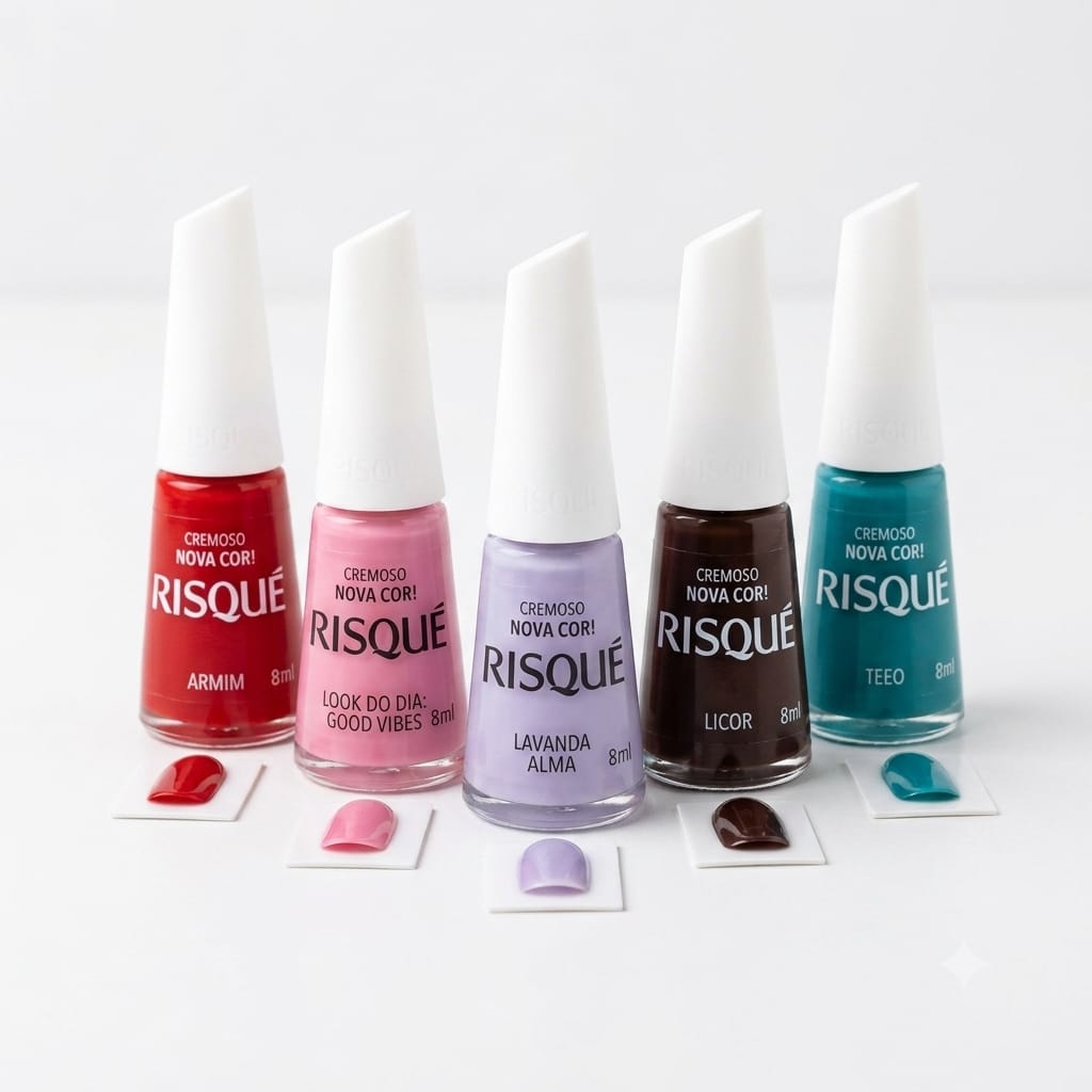 Cinco frascos de verniz de unhas Risqué em várias cores