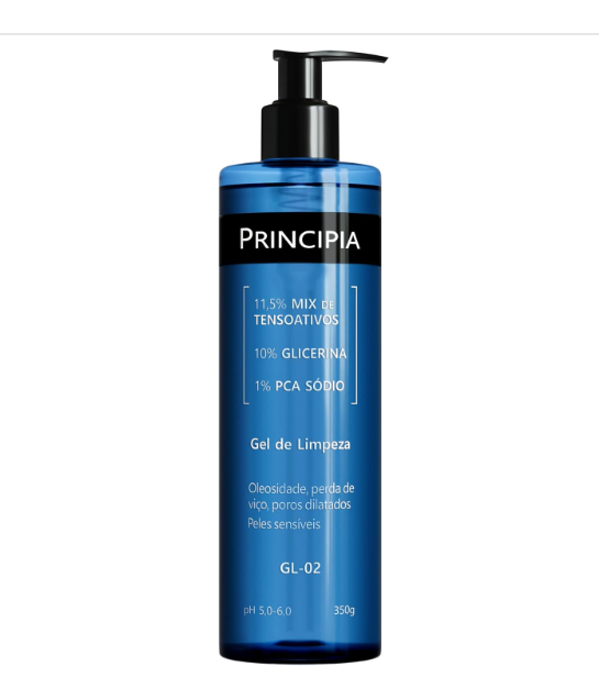 Frasco azul de gel de limpeza com doseador preto
