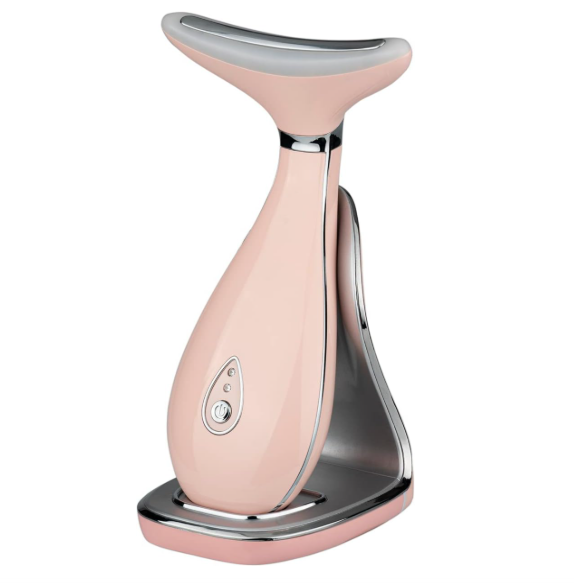 Dispositivo de beleza cor de rosa com base metálica prateada