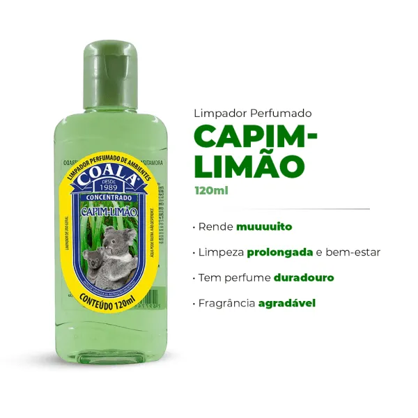 Limpador perfumado COAL Capim-Limão 120ml com rótulo e imagem de coalas.