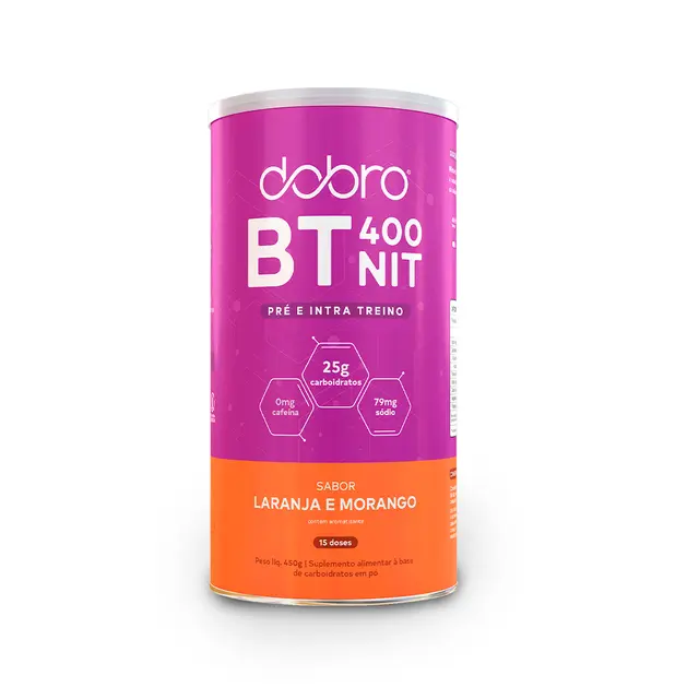 Lata de suplemento Dobro BT 400 NIT sabor laranja e morango