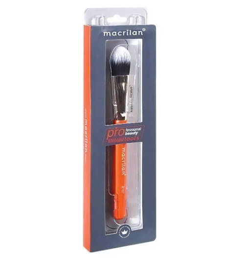 Pincel de maquilhagem Macrilan Pro em embalagem azul e laranja