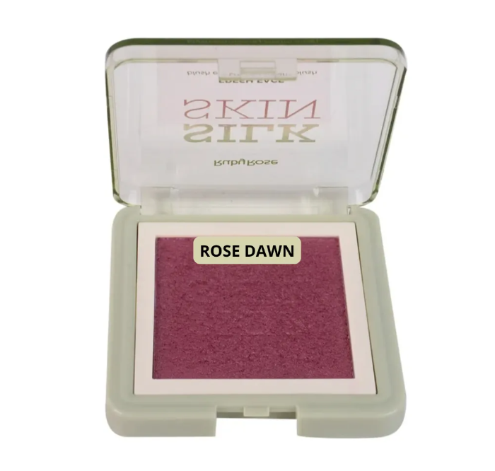 Blush compacto rosa em embalagem transparente e creme