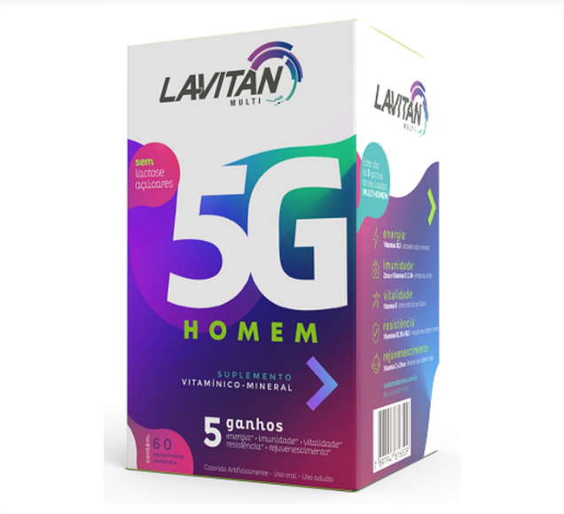 Caixa do suplemento vitaminico Lavitan Multi 5G Homem