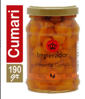 Frasco de pimentos Cumari em conserva da marca Imperador