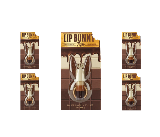 Embalagem de gloss labial LIP BUNNY Triple em design de chocolate com formato de coelho