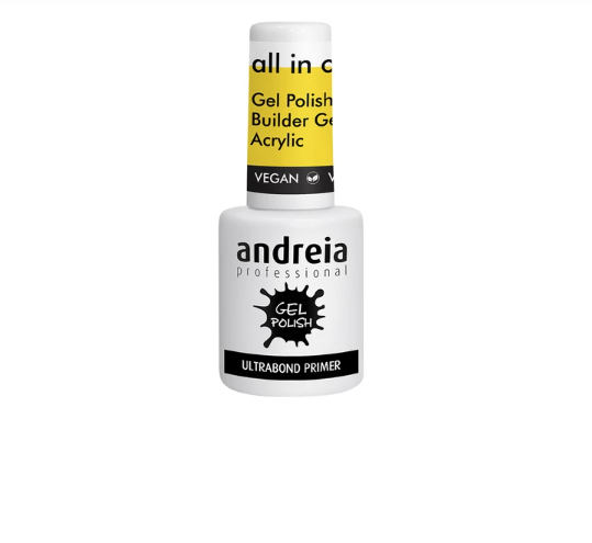 Frasco branco de primer para unhas da marca Andreia Professional com texto em rótulo.
