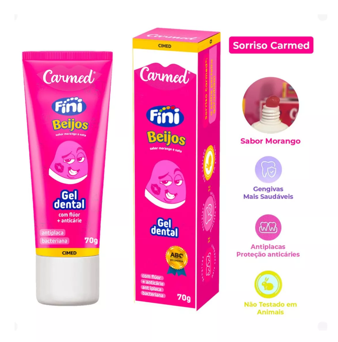 Gel dental Carmed Fini Beijos sabor morango 70g