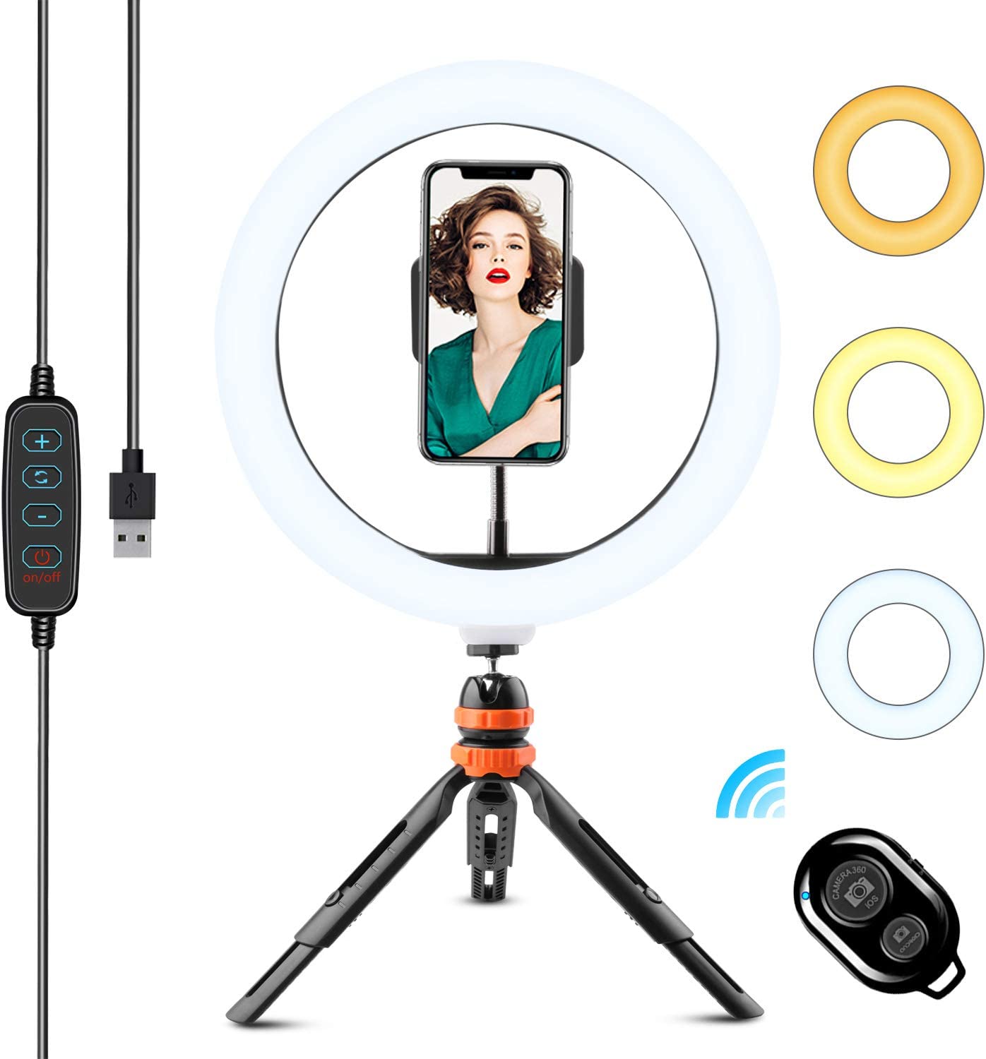 anel de luz LED com tripé e suporte para telemóvel