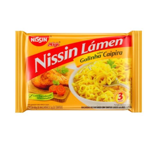 Pacote de massa instantânea Nissin Lamen sabor Galinha Caipira