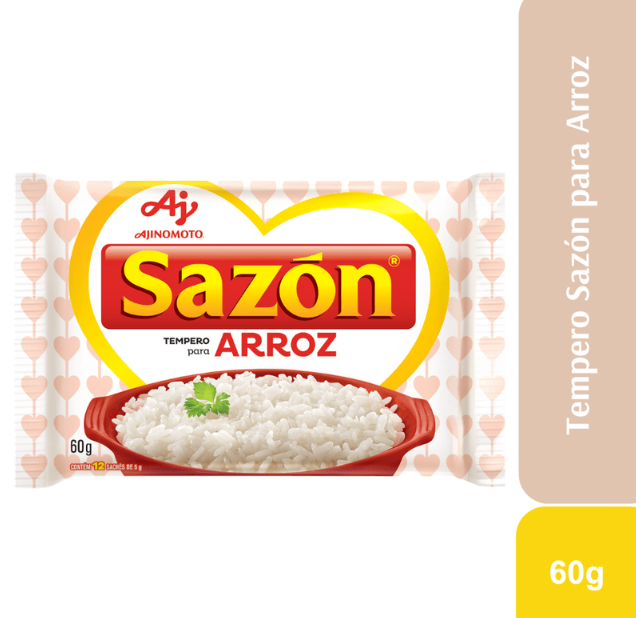 Embalagem de tempero Sazón para arroz 60g com imagem de arroz branco