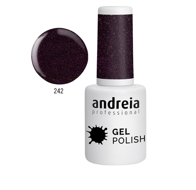 Esmalte gel Andreia Professional cor 242 tampa preta com brilhos dourados
