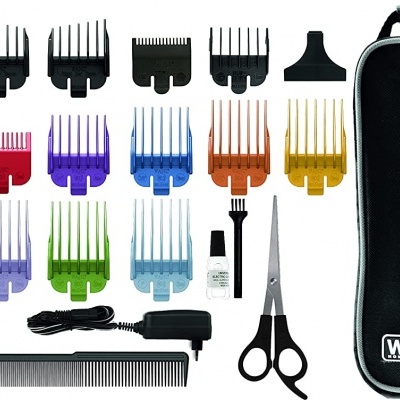 Conjunto de máquinas de cortar cabelo WAHL com acessórios coloridos e estojo preto