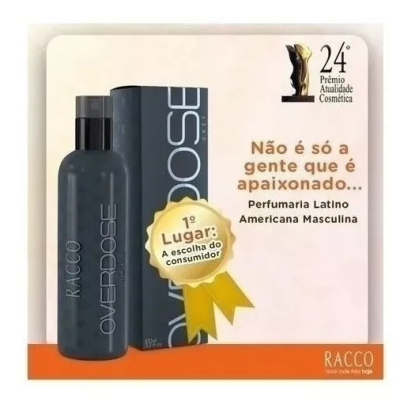 Frasco e caixa da fragrância masculina Racco Overdose com selo de prémio