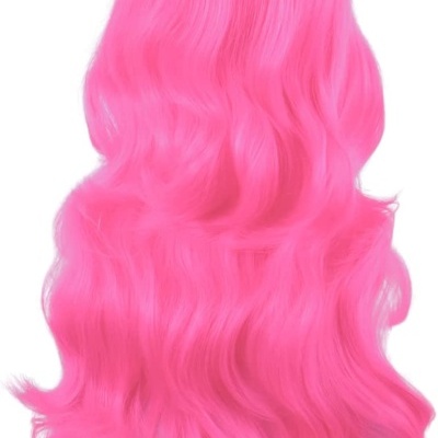 Peruca sintética cor-de-rosa longa e ondulada